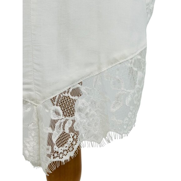 Free People White Lace Trim Asymmetrical Boho Cottagecore Relaxed Slip Dress - Picture 6 of 14